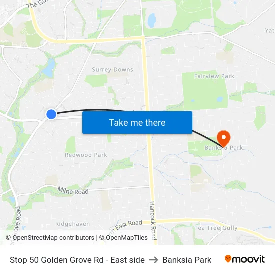 Stop 50 Golden Grove Rd - East side to Banksia Park map