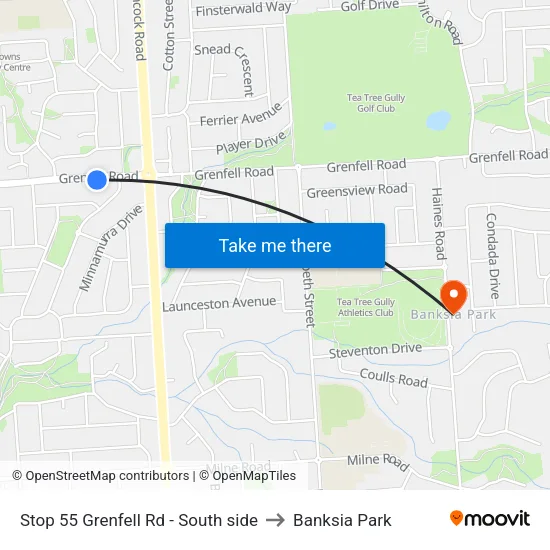 Stop 55 Grenfell Rd - South side to Banksia Park map