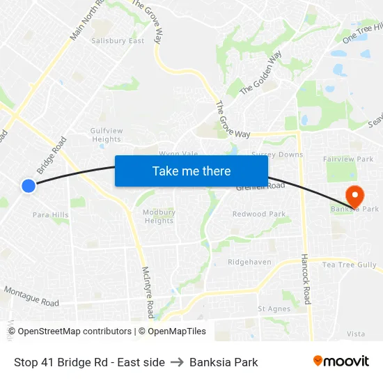 Stop 41 Bridge Rd - East side to Banksia Park map