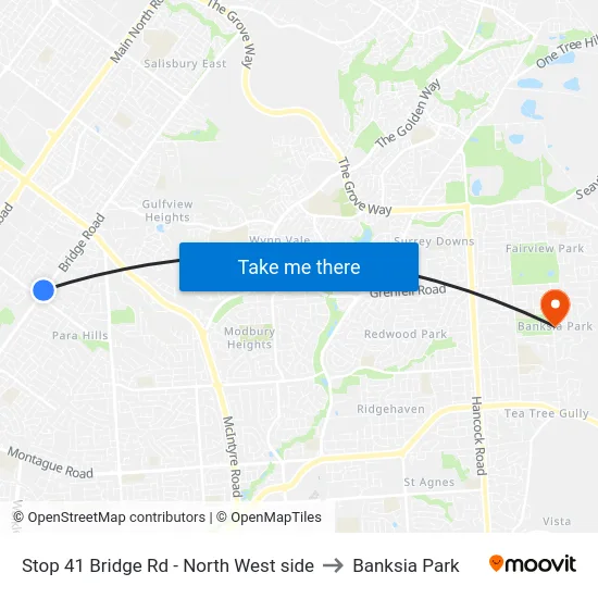 Stop 41 Bridge Rd - North West side to Banksia Park map
