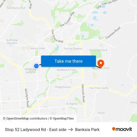 Stop 52 Ladywood Rd - East side to Banksia Park map
