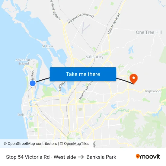 Stop 54 Victoria Rd - West side to Banksia Park map