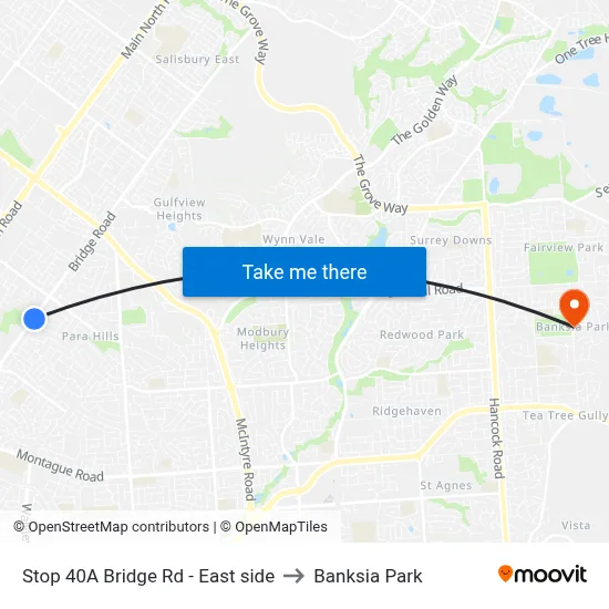 Stop 40A Bridge Rd - East side to Banksia Park map