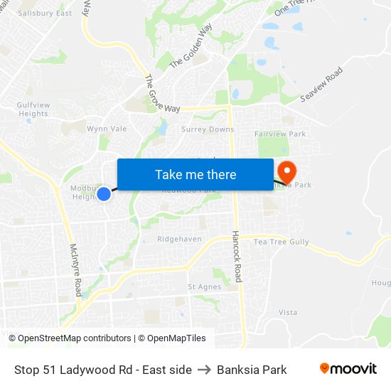 Stop 51 Ladywood Rd - East side to Banksia Park map