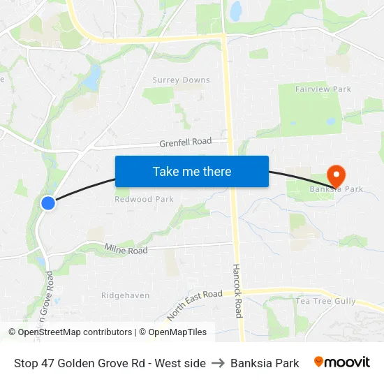 Stop 47 Golden Grove Rd - West side to Banksia Park map