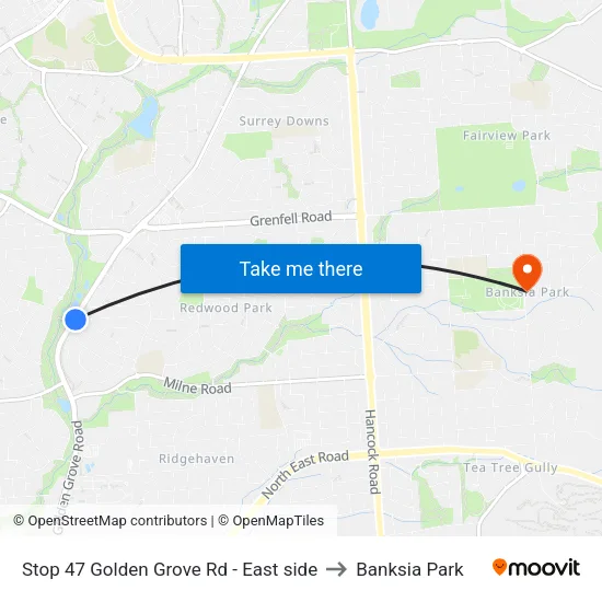 Stop 47 Golden Grove Rd - East side to Banksia Park map