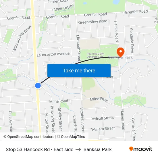 Stop 53 Hancock Rd - East side to Banksia Park map