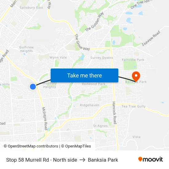 Stop 58 Murrell Rd - North side to Banksia Park map