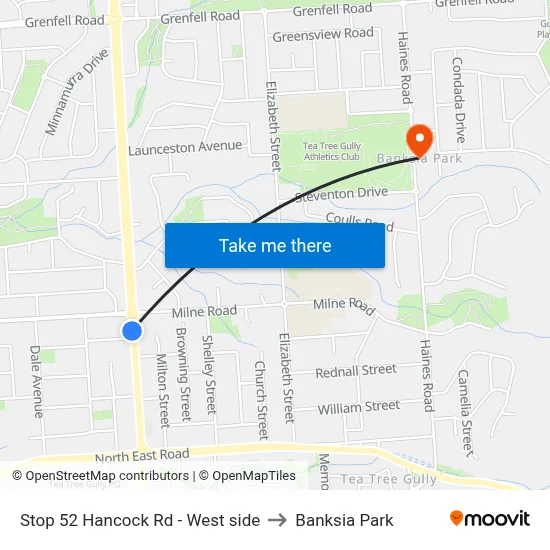 Stop 52 Hancock Rd - West side to Banksia Park map