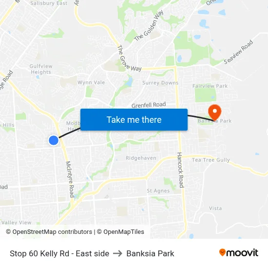 Stop 60 Kelly Rd - East side to Banksia Park map