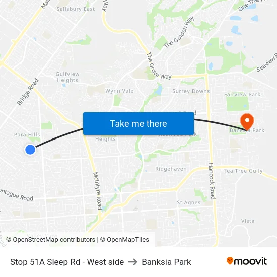 Stop 51A Sleep Rd - West side to Banksia Park map