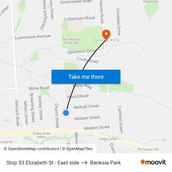 Stop 53 Elizabeth St - East side to Banksia Park map