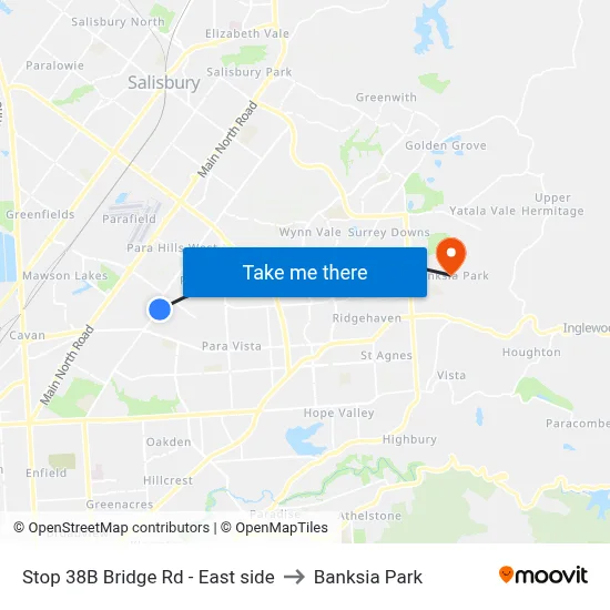 Stop 38B Bridge Rd - East side to Banksia Park map