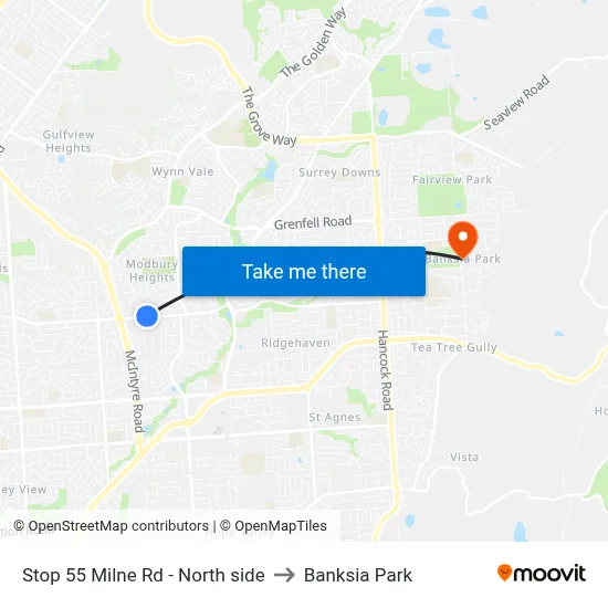 Stop 55 Milne Rd - North side to Banksia Park map