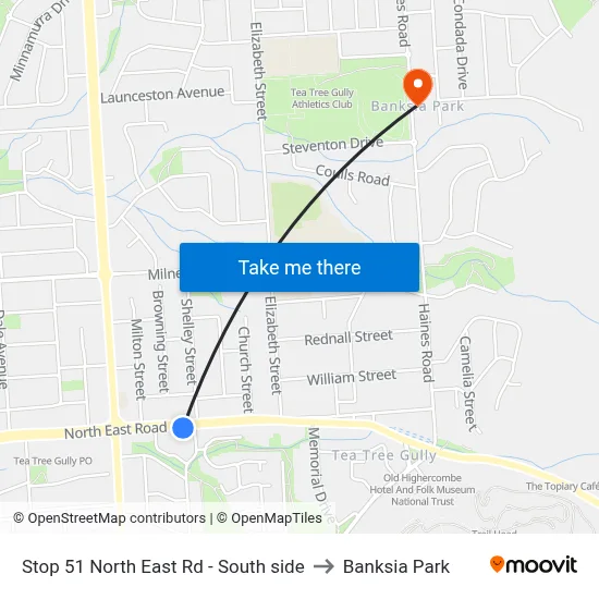 Stop 51 North East Rd - South side to Banksia Park map