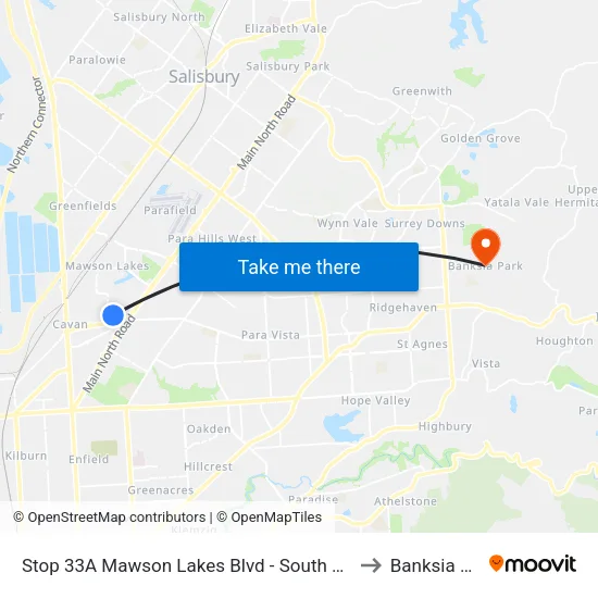 Stop 33A Mawson Lakes Blvd - South West side to Banksia Park map