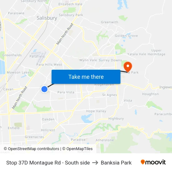 Stop 37D Montague Rd - South side to Banksia Park map