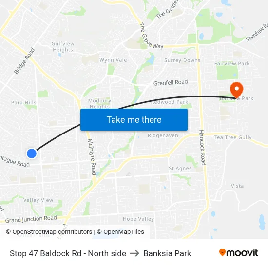 Stop 47 Baldock Rd - North side to Banksia Park map