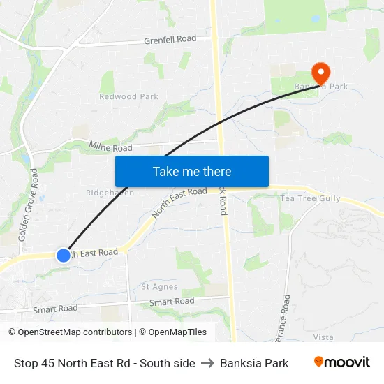 Stop 45 North East Rd - South side to Banksia Park map