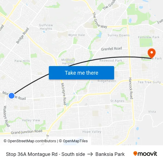 Stop 36A Montague Rd - South side to Banksia Park map