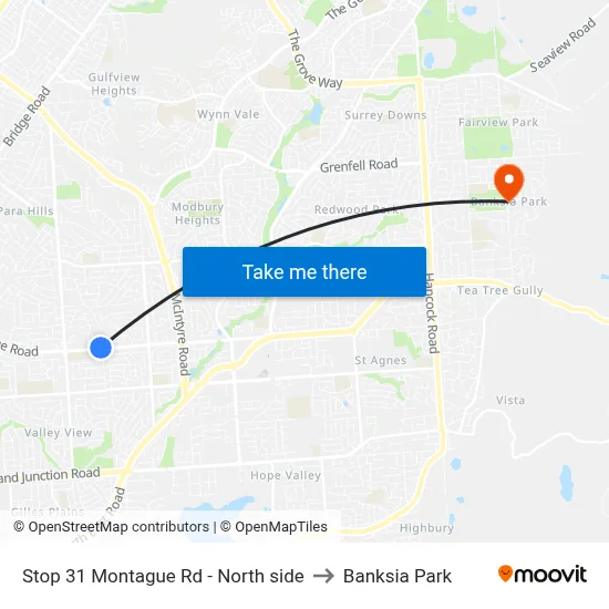 Stop 31 Montague Rd - North side to Banksia Park map
