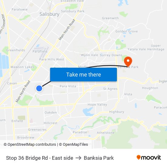 Stop 36 Bridge Rd - East side to Banksia Park map