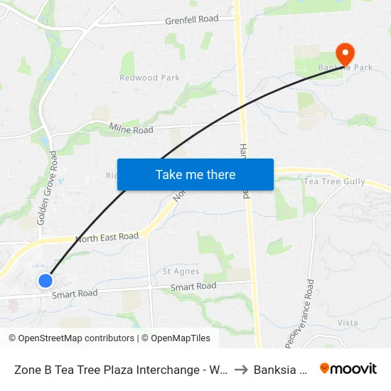 Zone B Tea Tree Plaza Interchange - West side to Banksia Park map