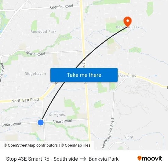 Stop 43E Smart Rd - South side to Banksia Park map