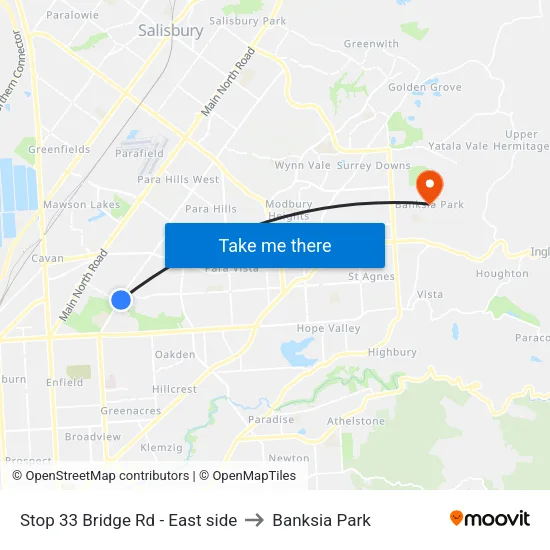 Stop 33 Bridge Rd - East side to Banksia Park map