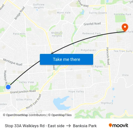 Stop 33A Walkleys Rd - East side to Banksia Park map