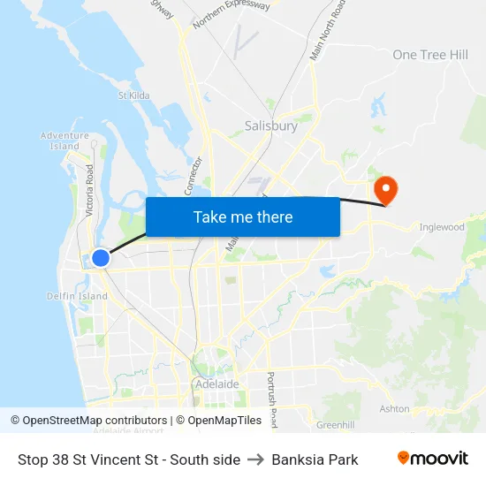Stop 38 St Vincent St - South side to Banksia Park map