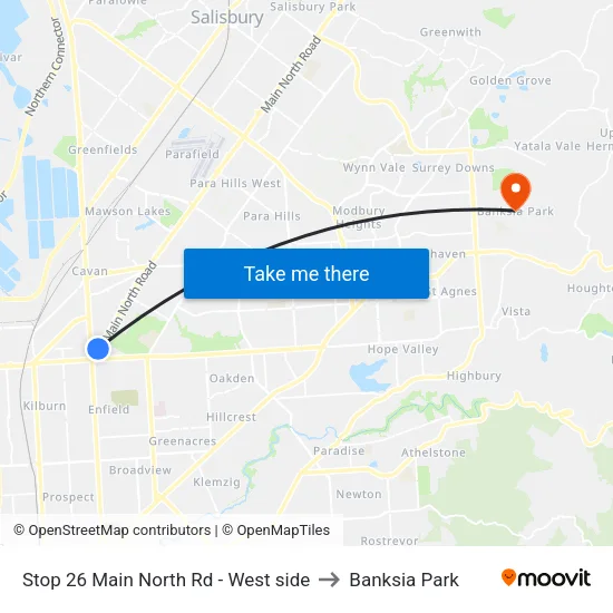 Stop 26 Main North Rd - West side to Banksia Park map