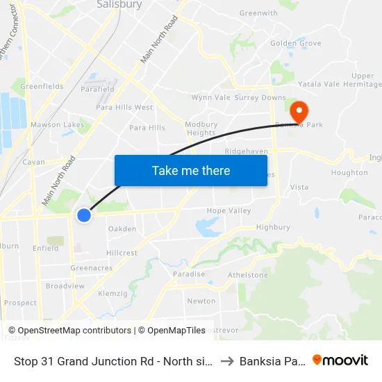 Stop 31 Grand Junction Rd - North side to Banksia Park map
