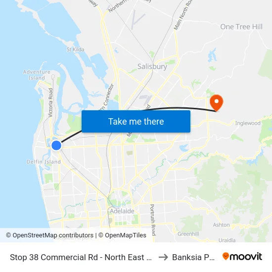 Stop 38 Commercial Rd - North East side to Banksia Park map