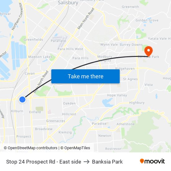 Stop 24 Prospect Rd - East side to Banksia Park map