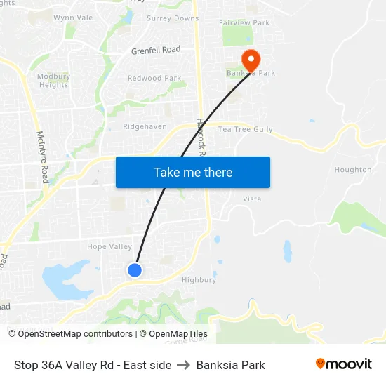 Stop 36A Valley Rd - East side to Banksia Park map