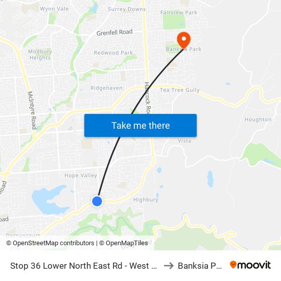 Stop 36 Lower North East Rd - West side to Banksia Park map