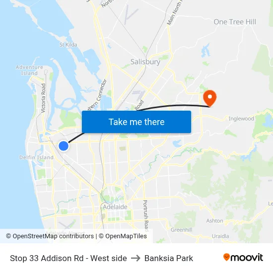Stop 33 Addison Rd - West side to Banksia Park map