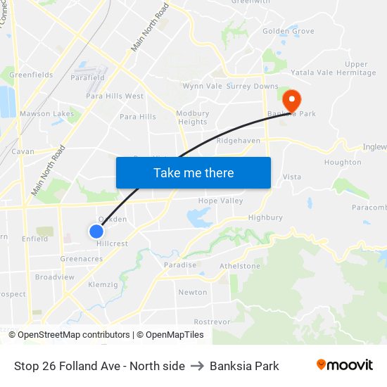 Stop 26 Folland Ave - North side to Banksia Park map