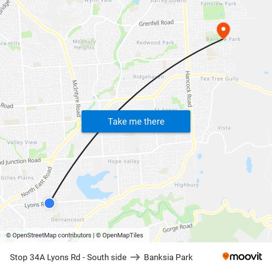 Stop 34A Lyons Rd - South side to Banksia Park map