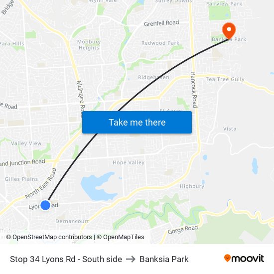 Stop 34 Lyons Rd - South side to Banksia Park map