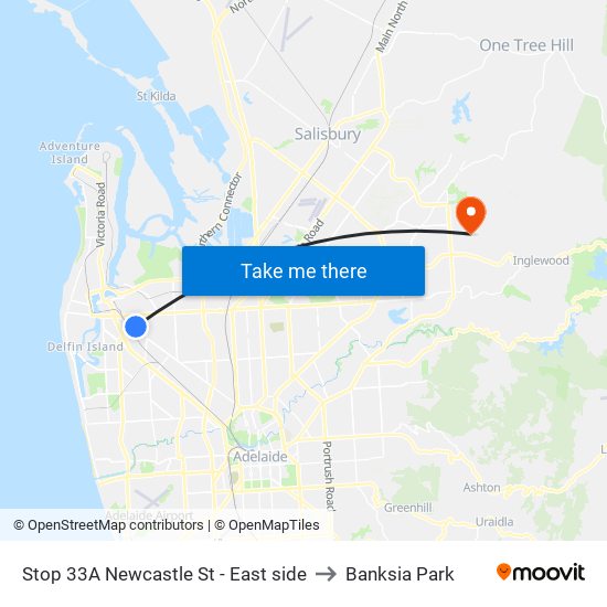 Stop 33A Newcastle St - East side to Banksia Park map