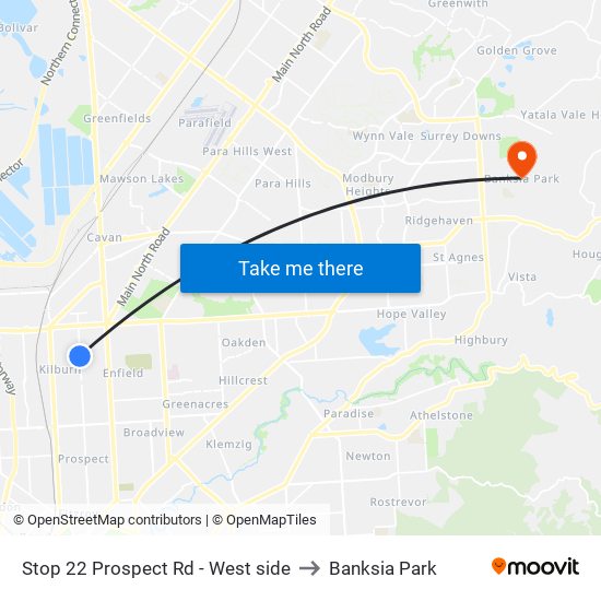 Stop 22 Prospect Rd - West side to Banksia Park map