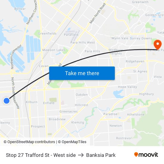 Stop 27 Trafford St - West side to Banksia Park map