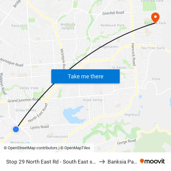 Stop 29 North East Rd - South East side to Banksia Park map