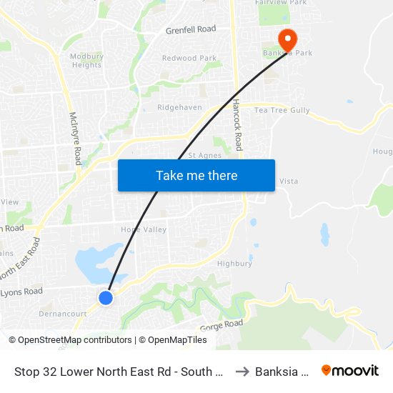 Stop 32 Lower North East Rd - South East side to Banksia Park map