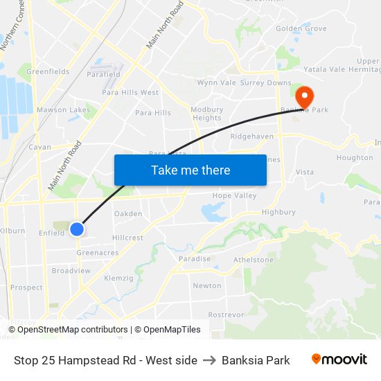 Stop 25 Hampstead Rd - West side to Banksia Park map