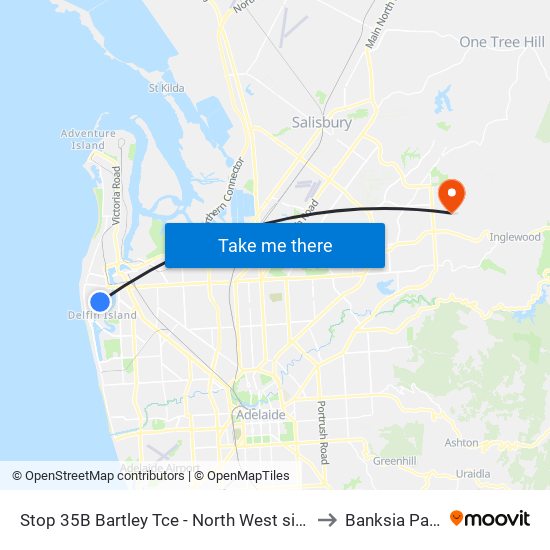 Stop 35B Bartley Tce - North West side to Banksia Park map