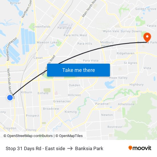 Stop 31 Days Rd - East side to Banksia Park map