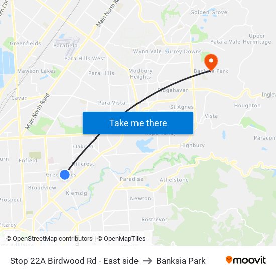 Stop 22A Birdwood Rd - East side to Banksia Park map